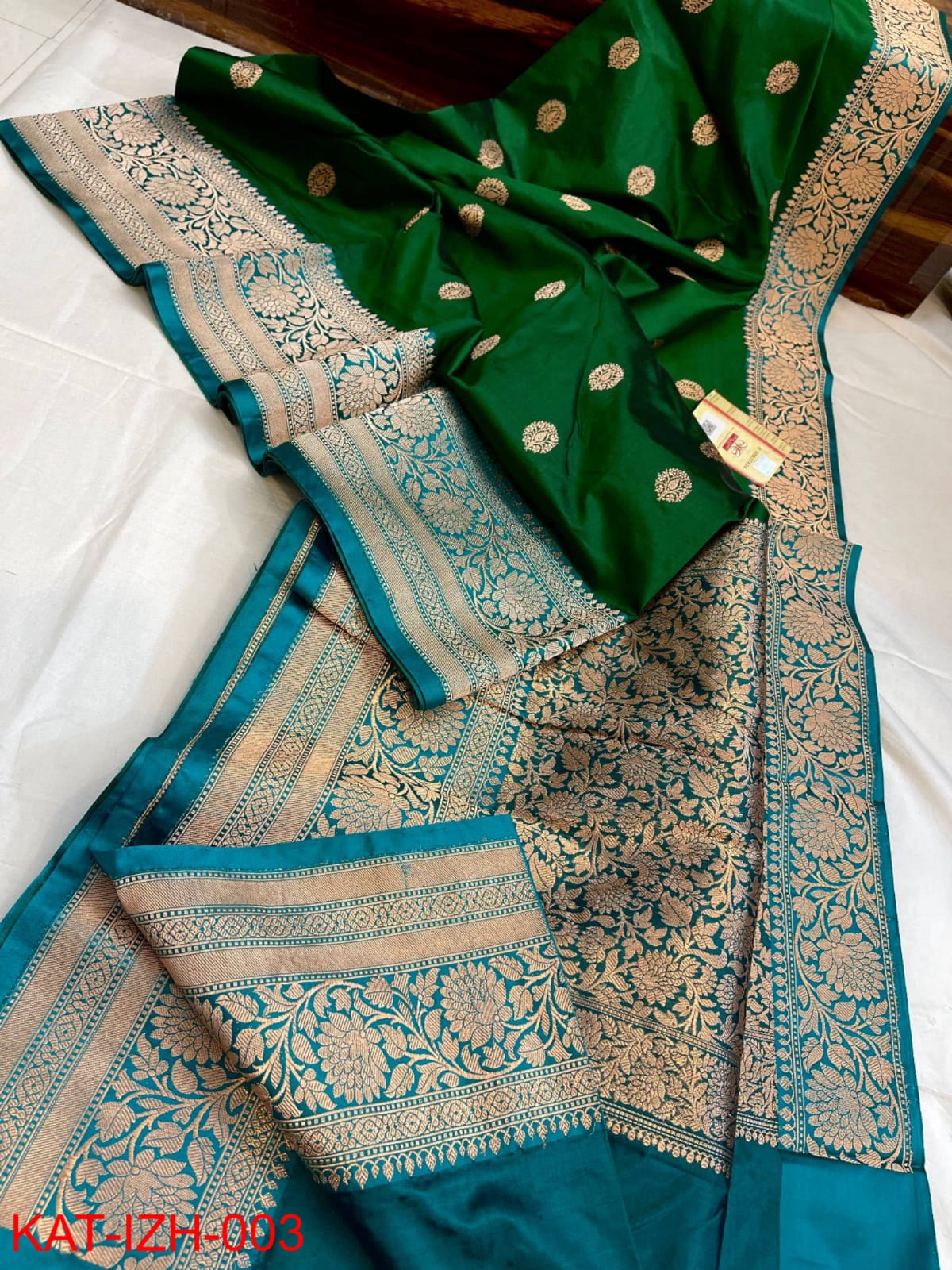 Buy online Banarasi Katan Silk Saree with zari woven Motif and Rich Pallu  -Peach-AF1464